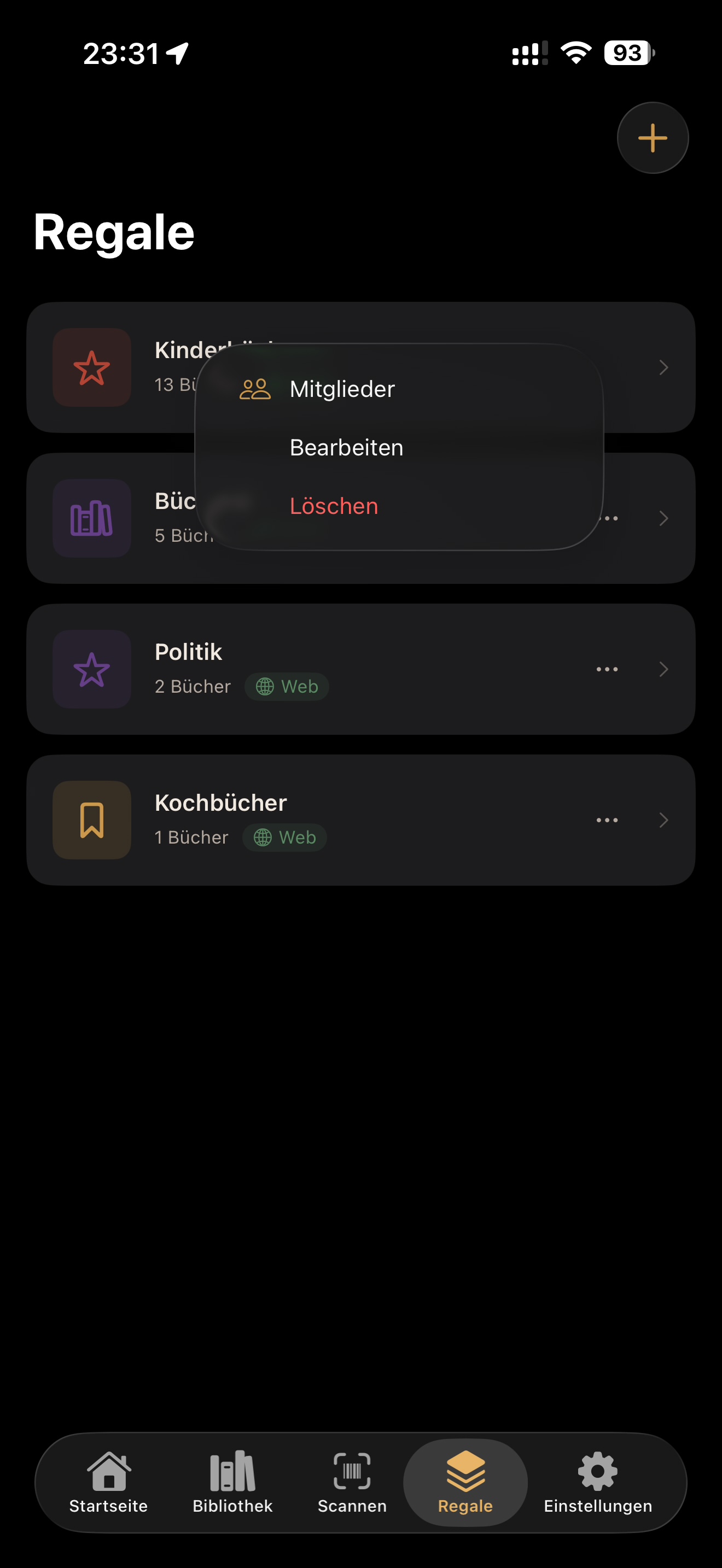 Menü für Mitglieder, Bearbeiten und Löschen