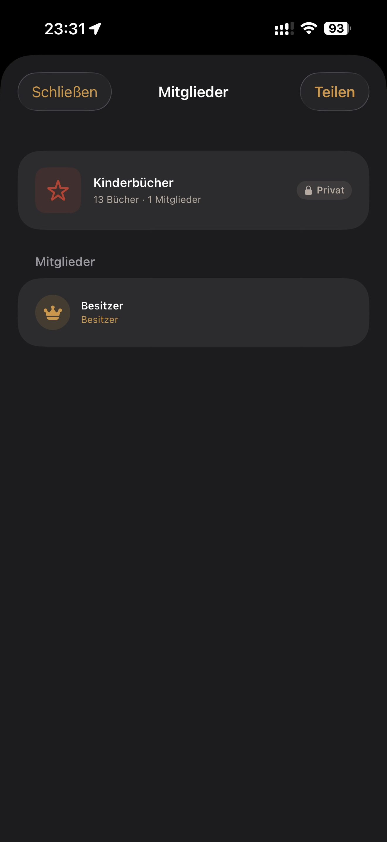 Mitgliederbereich vor dem Teilen